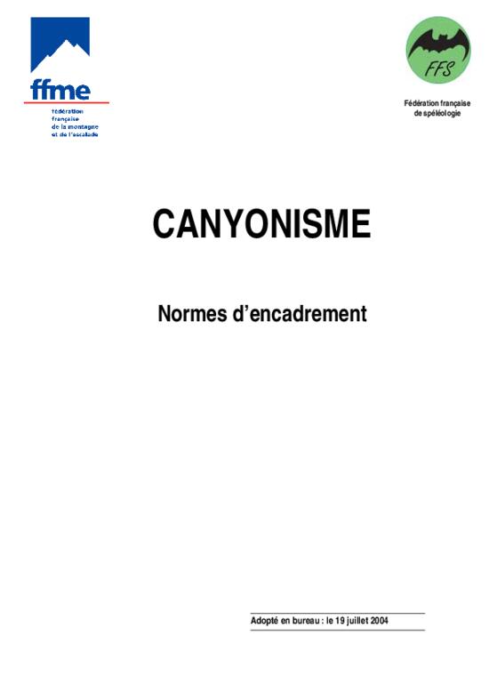 Normes d'encadrement en canyonisme